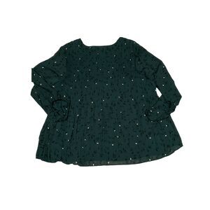 Nine West Shirt Womens Large Green Smocked Top Long Sleeve Blouse